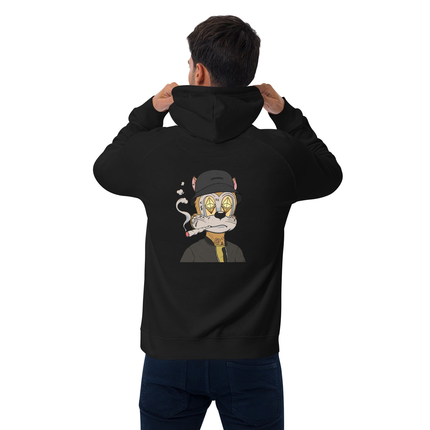 Unisex eco raglan hoodie feat. TOON #3078 (front logo-QRcode / Rear Print)