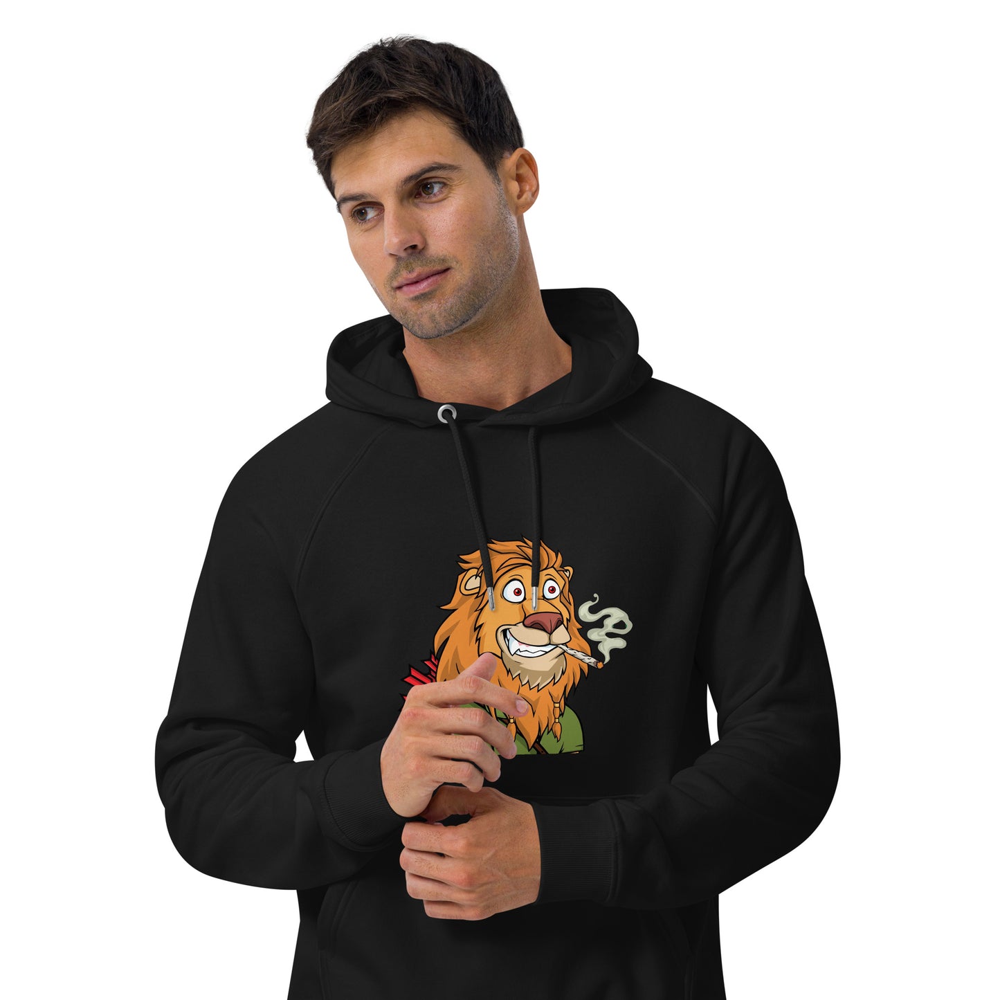 Unisex eco raglan hoodie feat Lazy Lion #7427