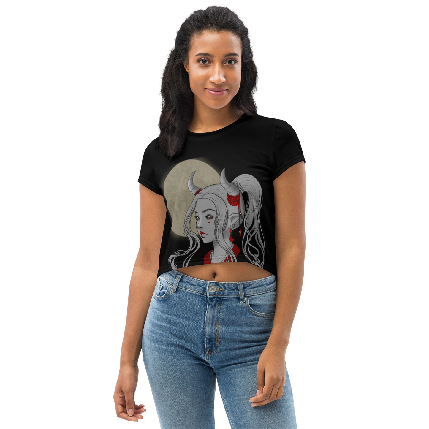 Oni Girl by Leticia Lobato - All-Over Print Crop Tee