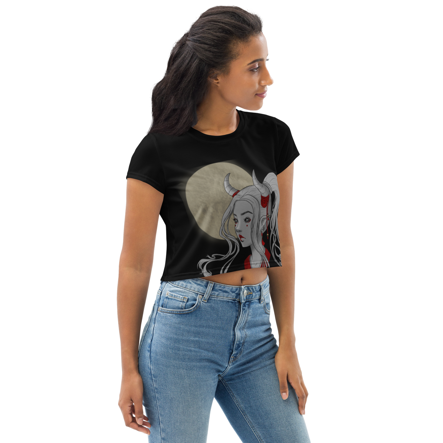 Oni Girl by Leticia Lobato - All-Over Print Crop Tee