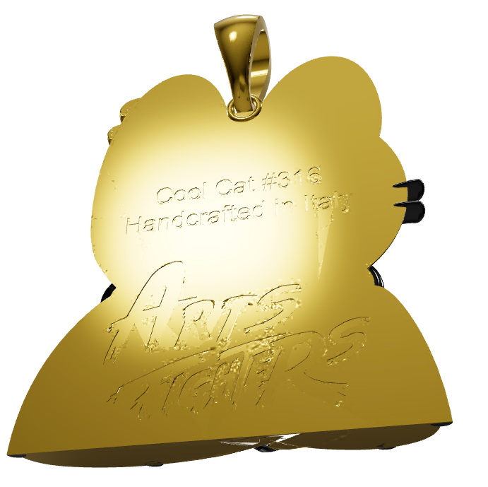 Super Precious Pendant (3D front / rear flat) 18kt yellow gold feat. Cool Cat #316 (50mm/2in x 146g)