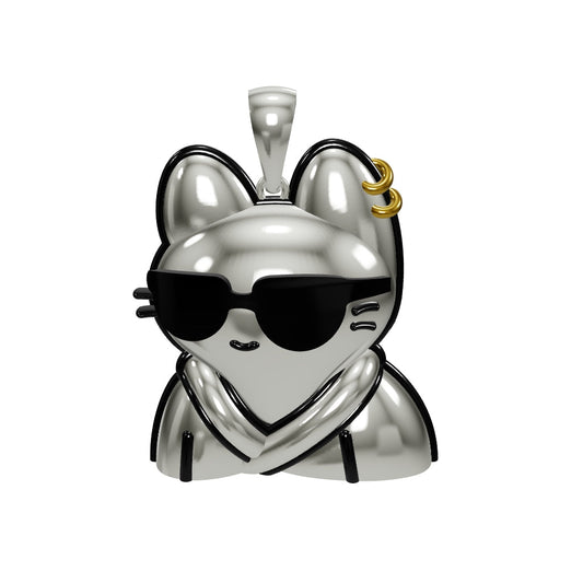 Pendant (3D front / rear flat) Sterling silver 925 feat. Cool Cat #316 (50mm/2in x 101g)