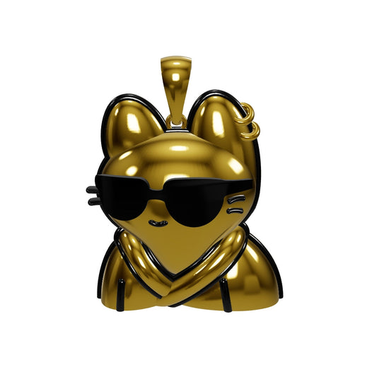 Precious Pendant (3D front / rear flat) 18kt yellow gold feat. Cool Cat #316 (30mm/1,2in x 14g)