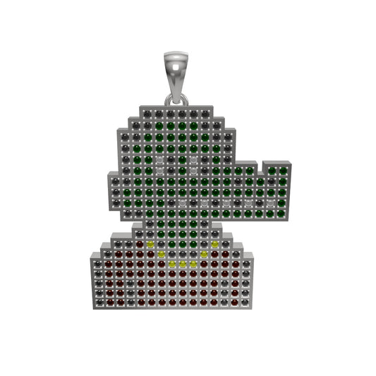 Super Precious 2D Pendant 18kt white gold with diamonds, emeralds and citrines feat. Nakamigos #11987 (50mm/2in x 110g)