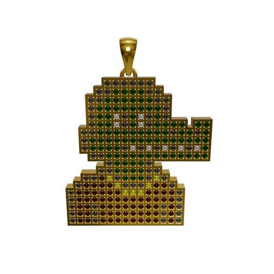 Precious 2D Pendant 18kt yellow gold with diamonds, emeralds and citrines feat. Nakamigos #11987 (30mm/1,2in x 10g)