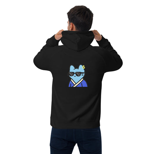 Unisex eco raglan hoodie feat. Cool Cat #316 (front logo-QRcode / Rear Print)