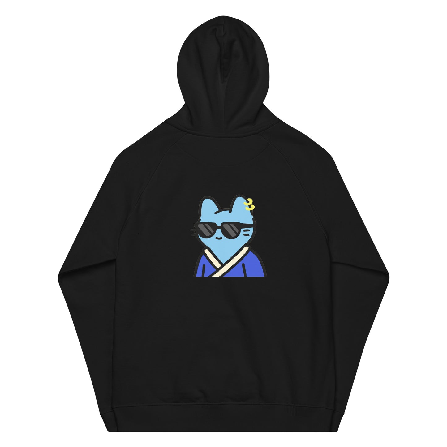 Unisex eco raglan hoodie feat. Cool Cat #316 (front logo-QRcode / Rear Print)