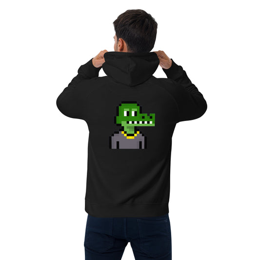 Unisex eco raglan hoodie feat. Nakamigos #11987 (front logo-QRcode / Rear Print)
