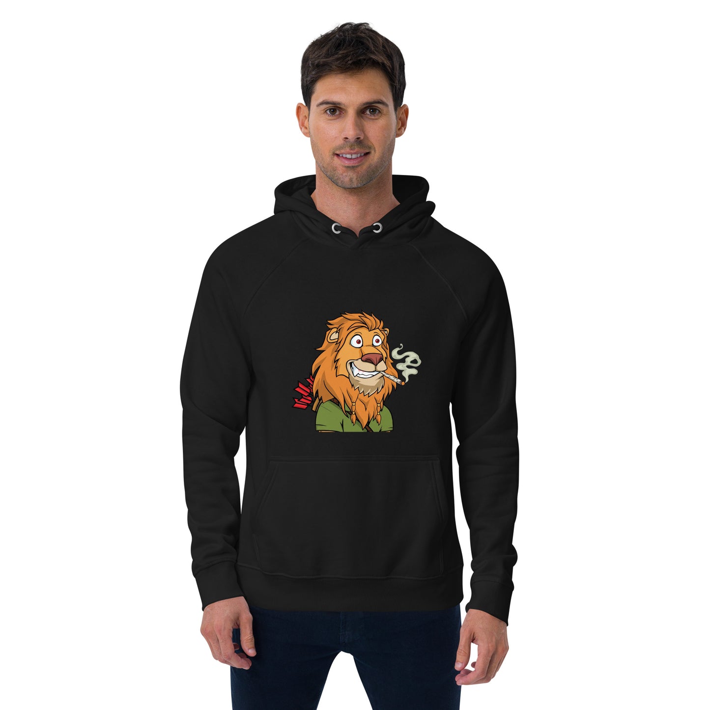 Unisex eco raglan hoodie feat Lazy Lion #7427