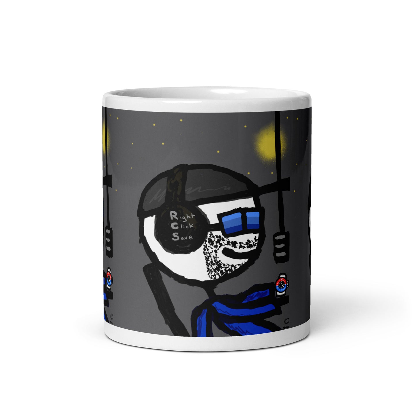 White glossy mug feat. baird mfer - Farcaster