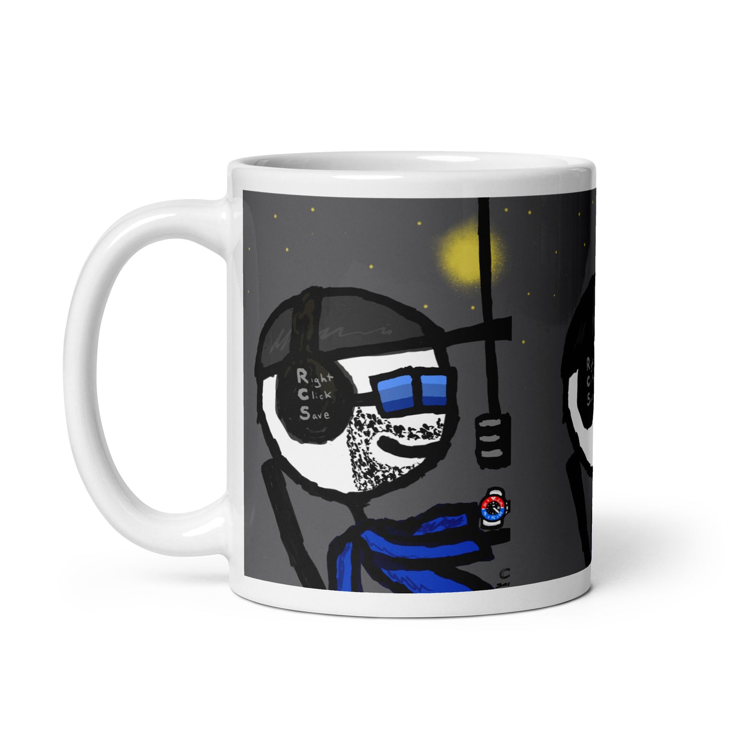 White glossy mug feat. baird mfer - Farcaster