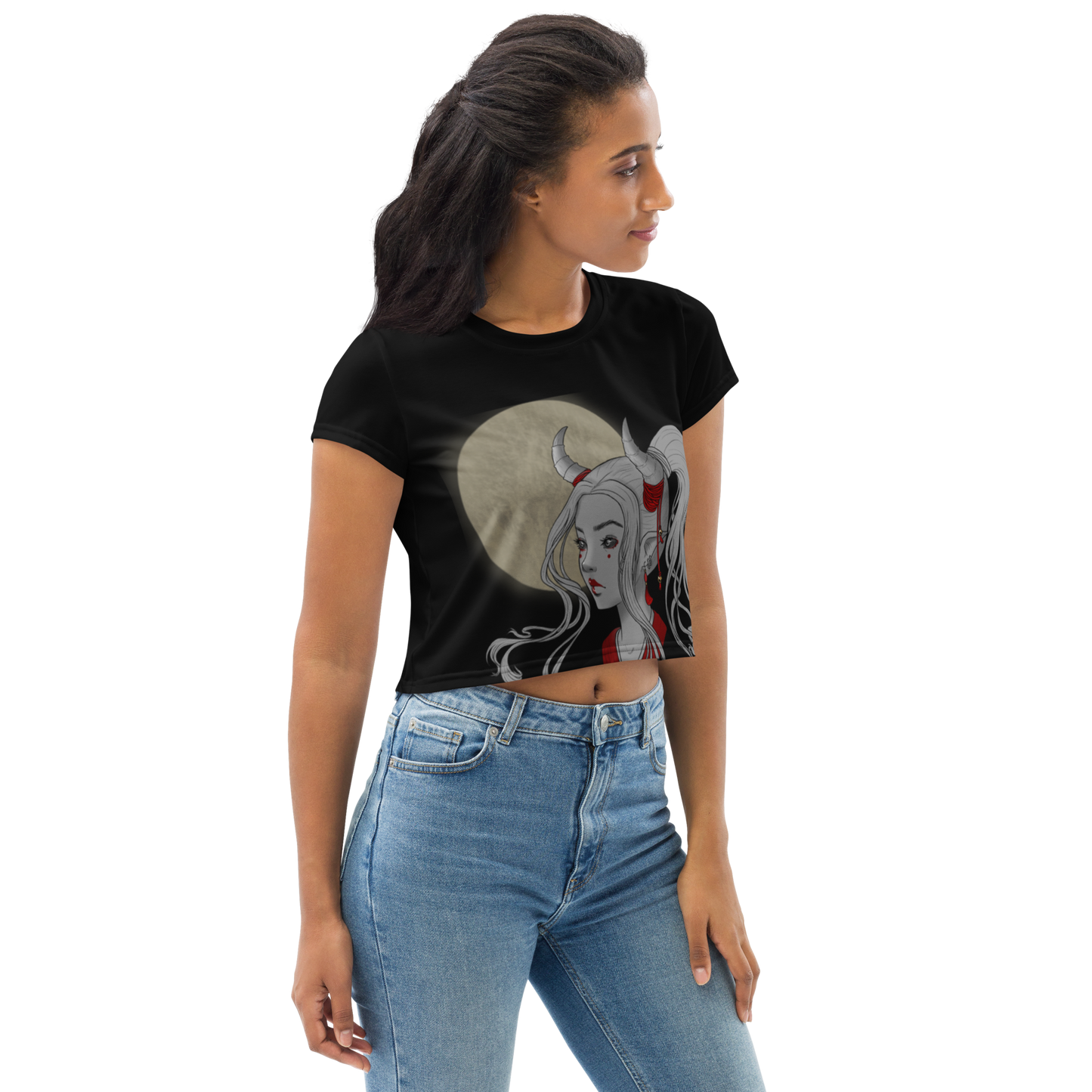 Oni Girl by Leticia Lobato  - All-Over Print Crop Tee