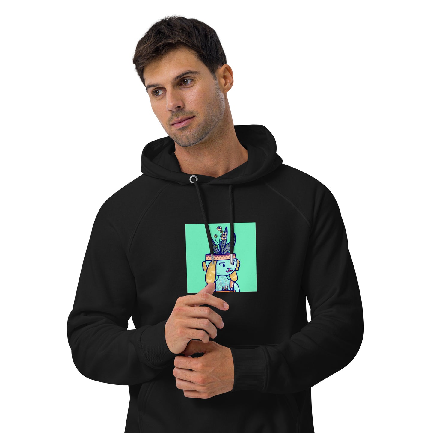 Unisex eco raglan hoodie feat. NFT Daturians #1301