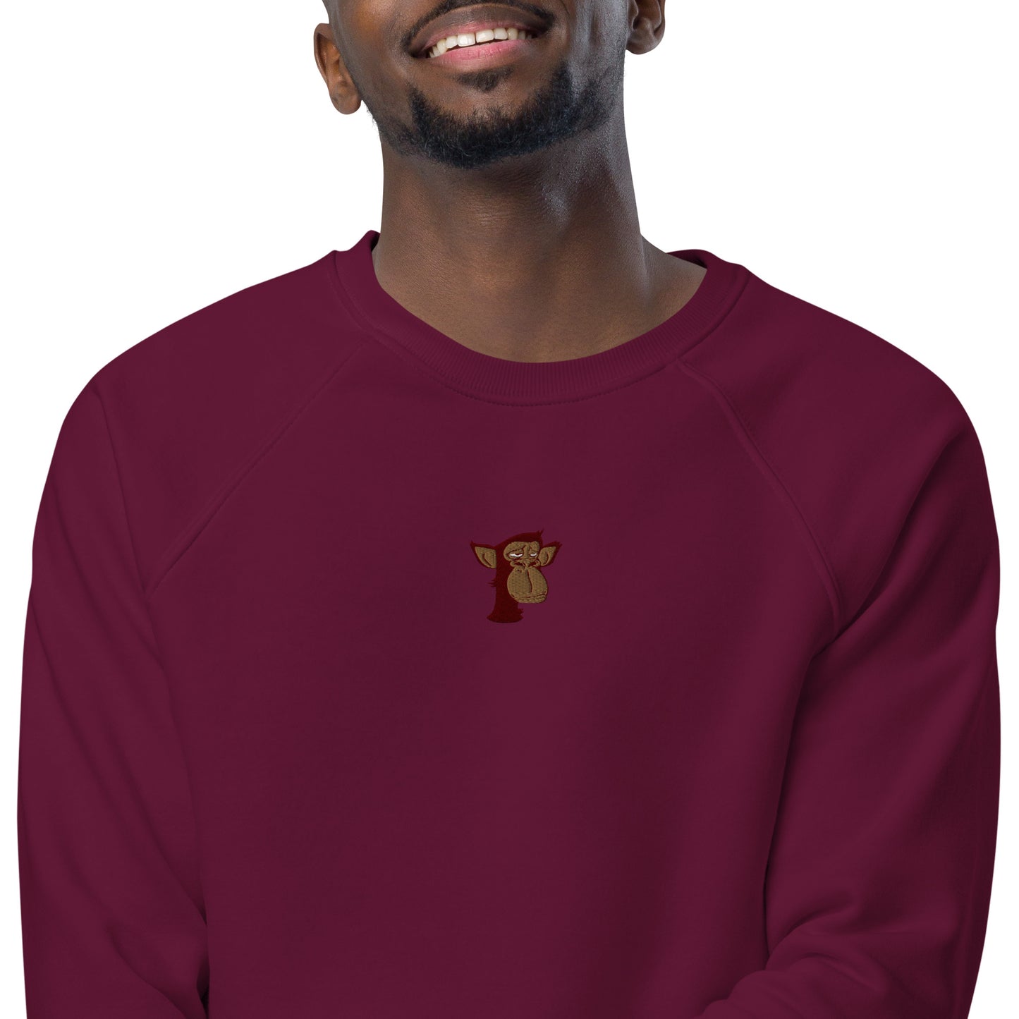 Unisex organic raglan sweatshirt with front embroidered logo feat Polygon Ape YC #6437
