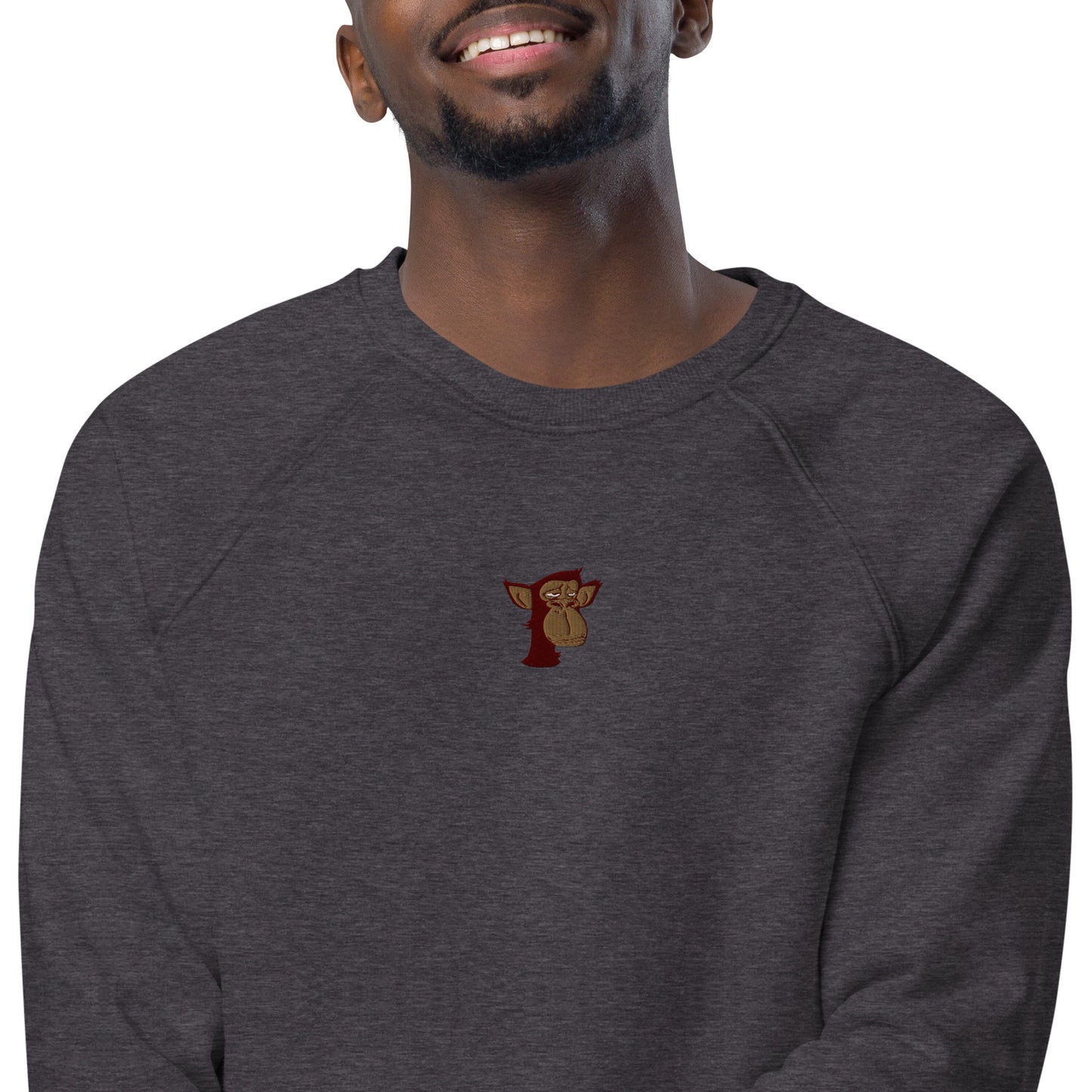Unisex organic raglan sweatshirt with front embroidered logo feat Polygon Ape YC #6437