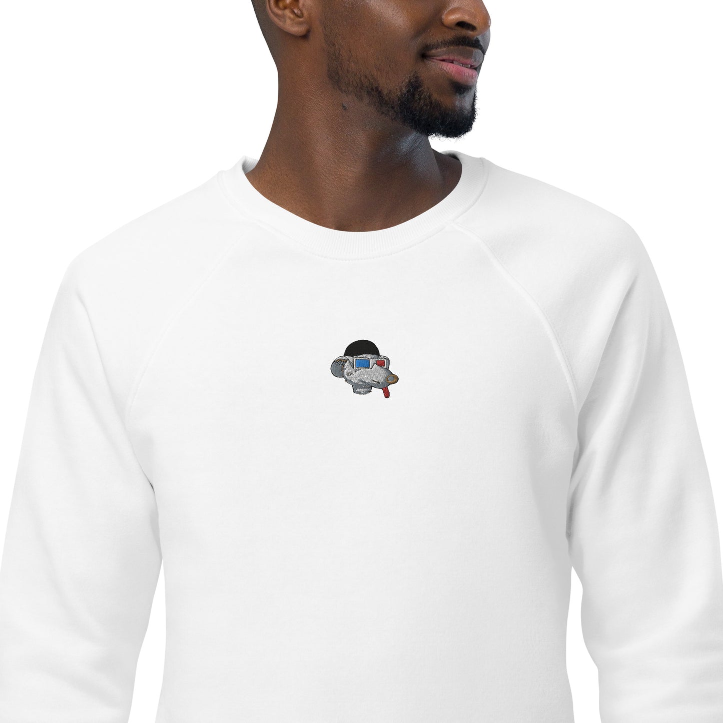 Unisex organic raglan sweatshirt with embroidered front logo feat Fat Rat #6058