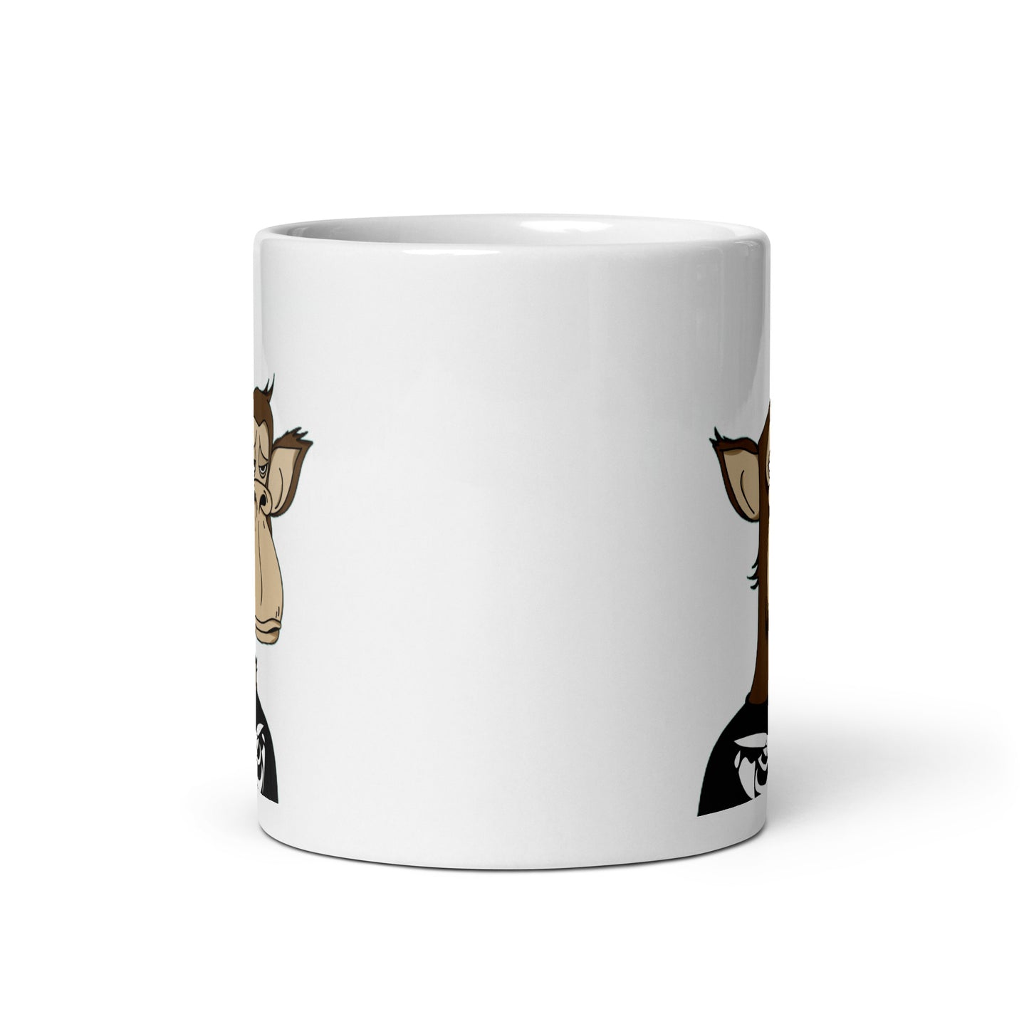 White glossy mug feat Polygon Ape YC #6437