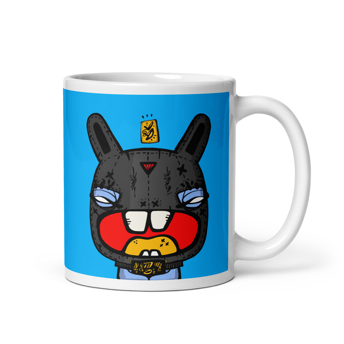 White glossy mug feat. NFT TKP BAD BUNNY #0978