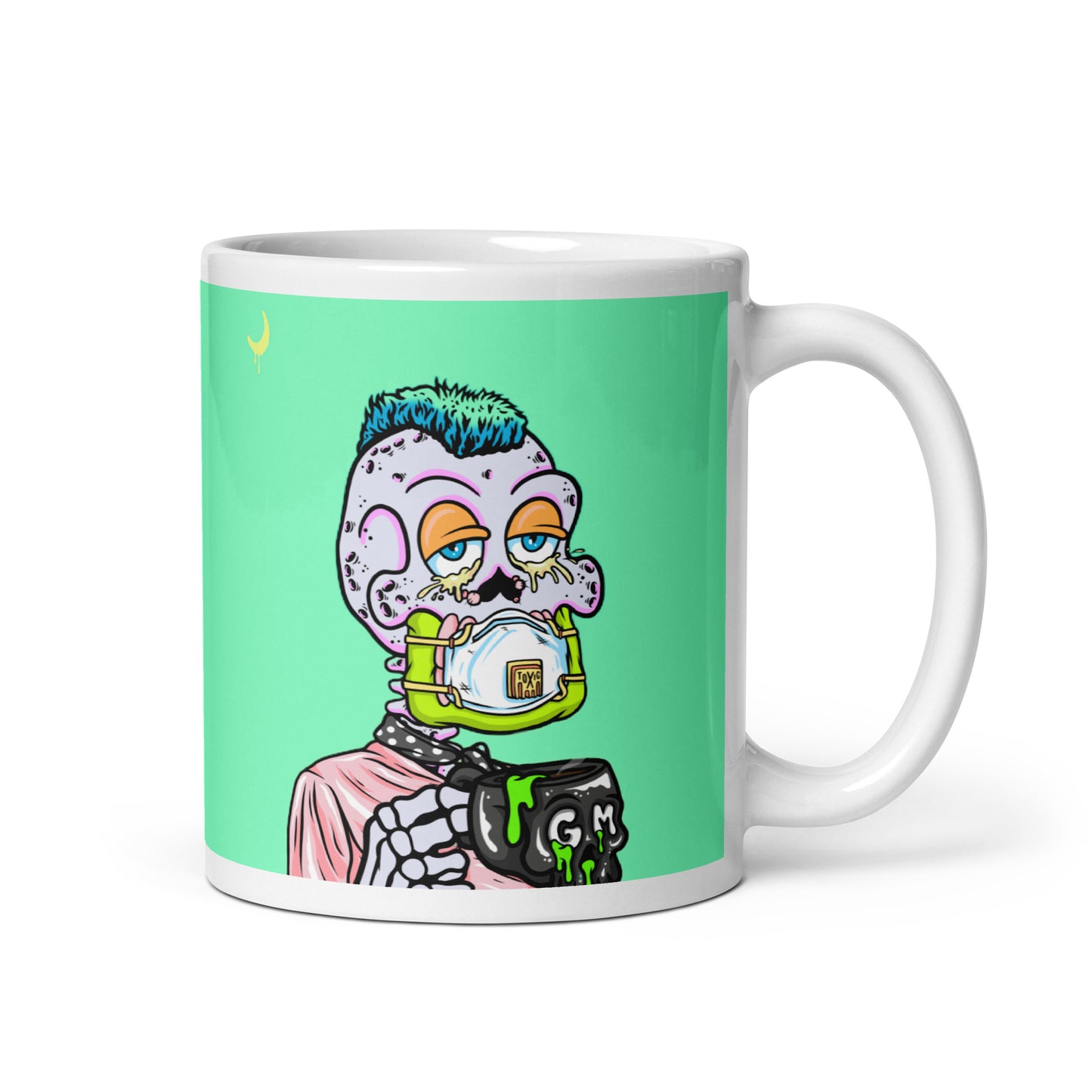 White glossy mug feat Toxic Skulls Club #7803 GM pre-toxic